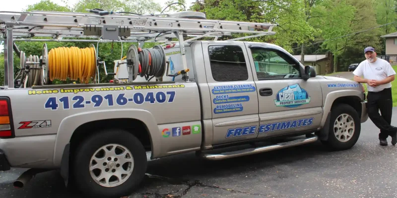 Cleanview Property Services work truck and owner