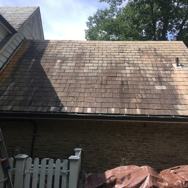 slate roof before cleaning fox chapel back